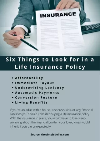 six things to look for in a life insurance policy