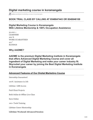 Nation's 1st INTERNSHIP BASED Digital Marketing Institute In Koramangala