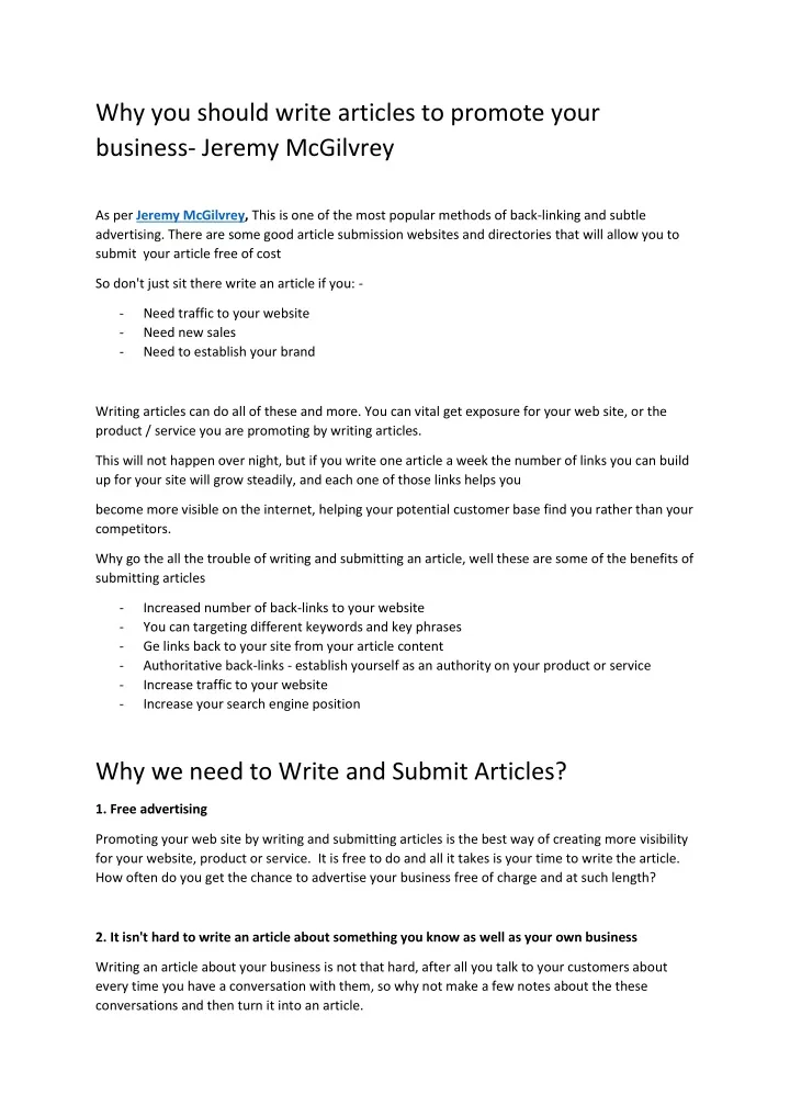 why you should write articles to promote your