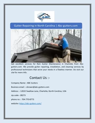 Gutter Repairing in North Carolina | Abc-gutters.com 