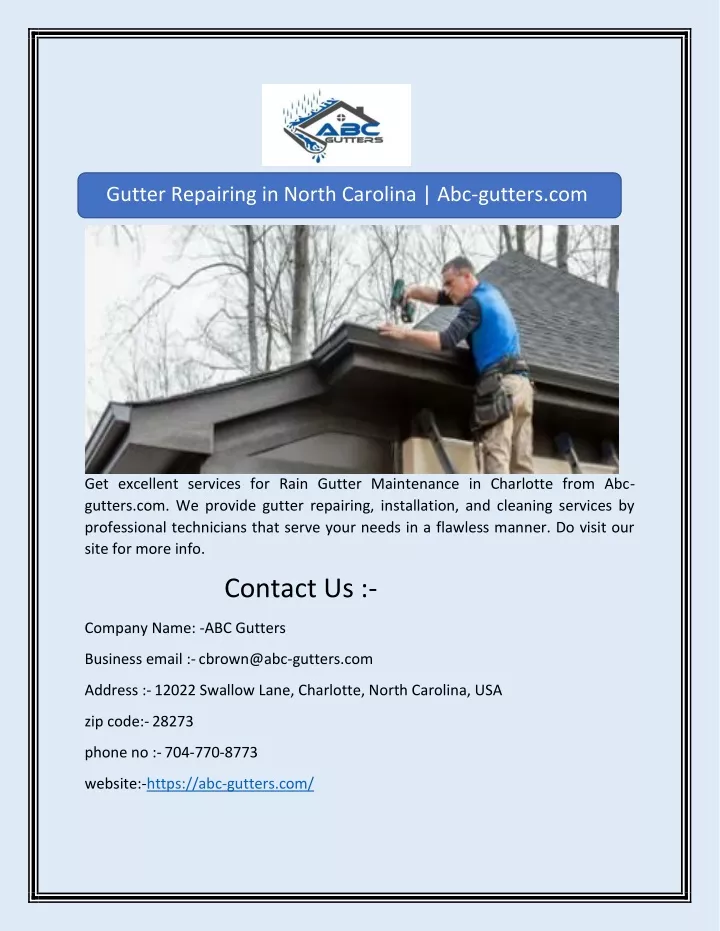 gutter repairing in north carolina abc gutters com