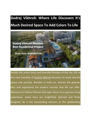 Godrej Vikhroli: Where Life Discovers It's Much Desired Space To Add Colors To Life