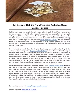 Buy Designer Clothing From Promising Australian Store: Designer Galerie