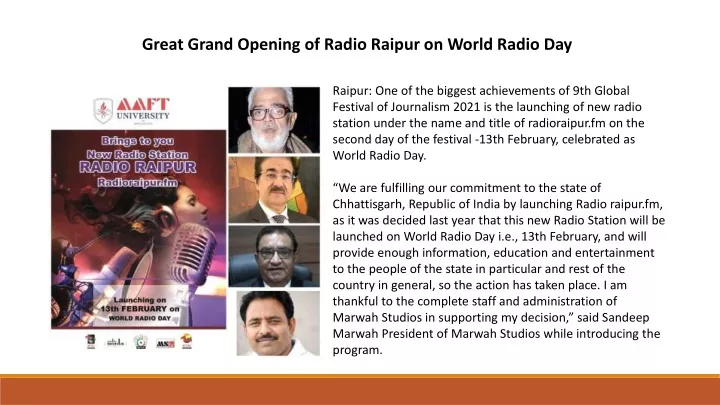 great grand opening of radio raipur on world