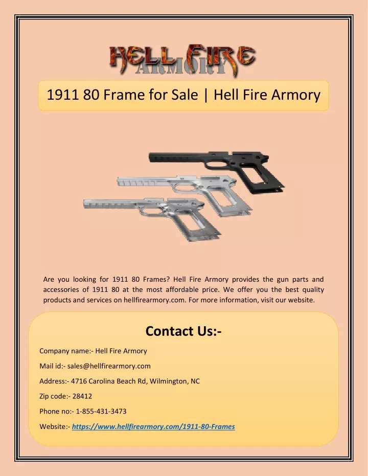 1911 80 frame for sale hell fire armory