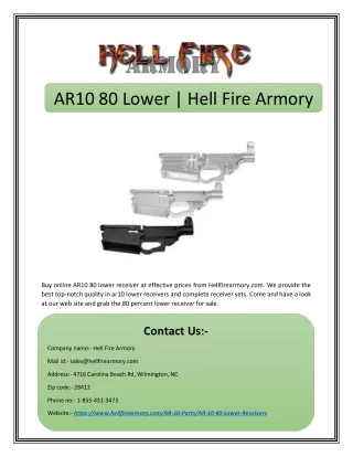 AR10 80 Lower | Hell Fire Armory