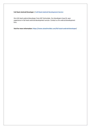 Full Stack Android Developer | Full Stack Android Development Service