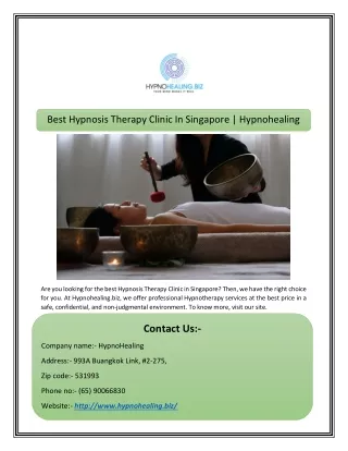 Best Hypnosis Therapy Clinic In Singapore | Hypnohealing