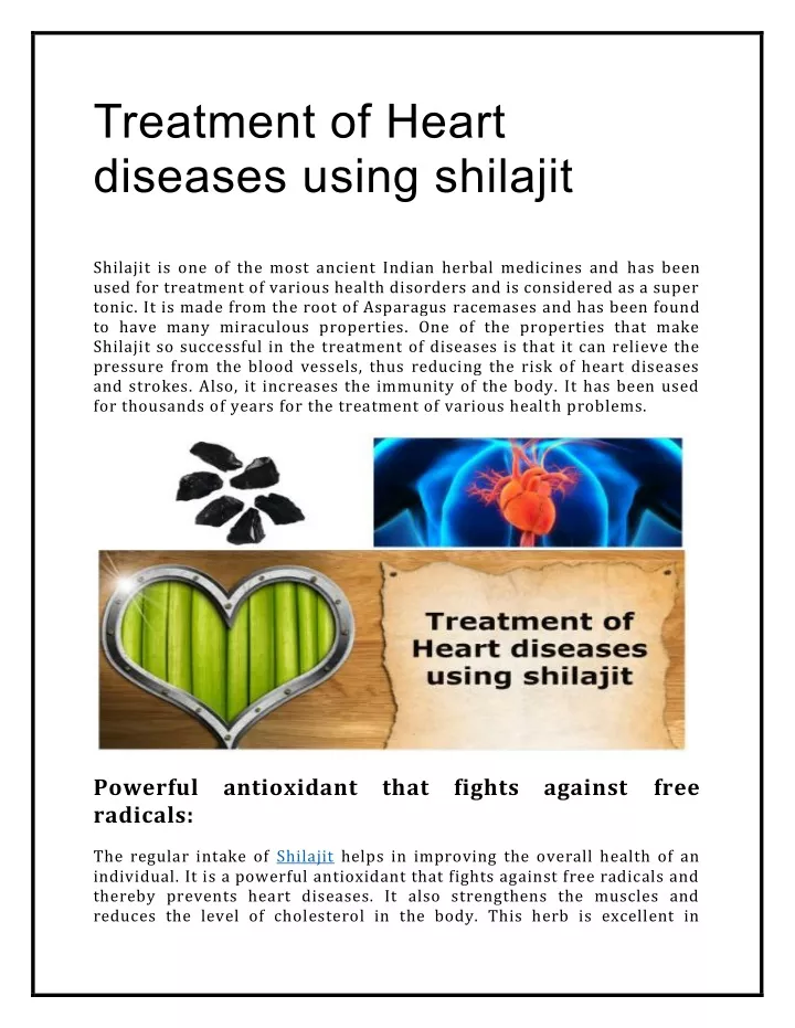 treatment of heart diseases using shilajit