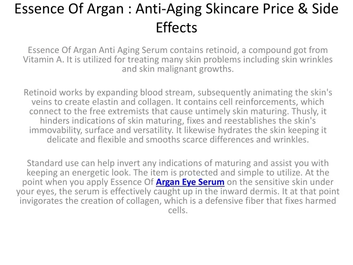essence of argan anti aging skincare price side effects