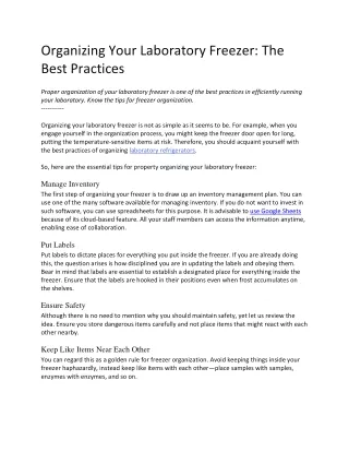 Organizing Your Laboratory Freezer: The Best Practices