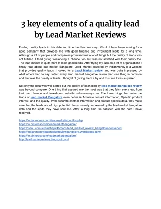 3 key elements of a quality lead by Lead Market Reviews