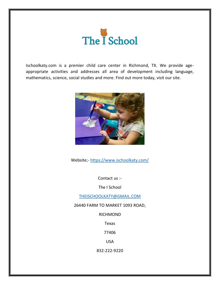 ischoolkaty com is a premier child care center