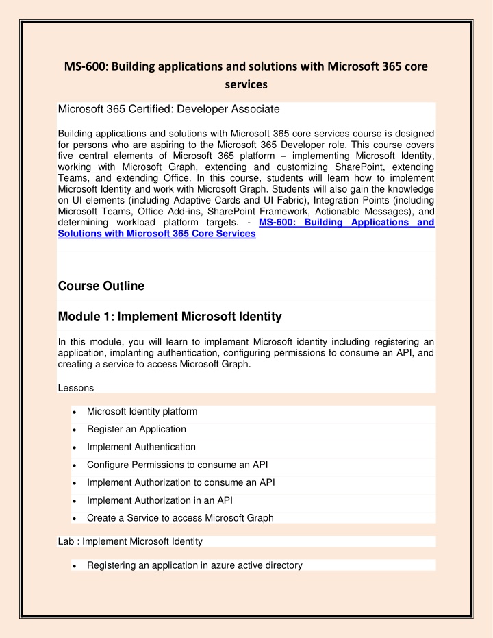 ms 600 building applications and solutions with