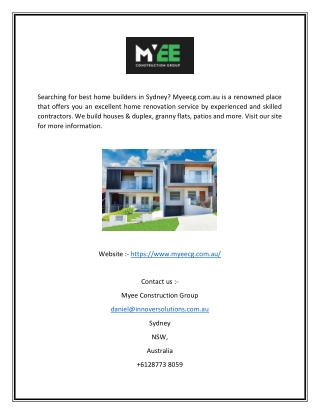 Best Home Builders in Sydney | Myeecg.com.au