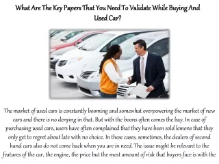 What Are The Key Papers That You Need To Validate While Buying And Used Car?