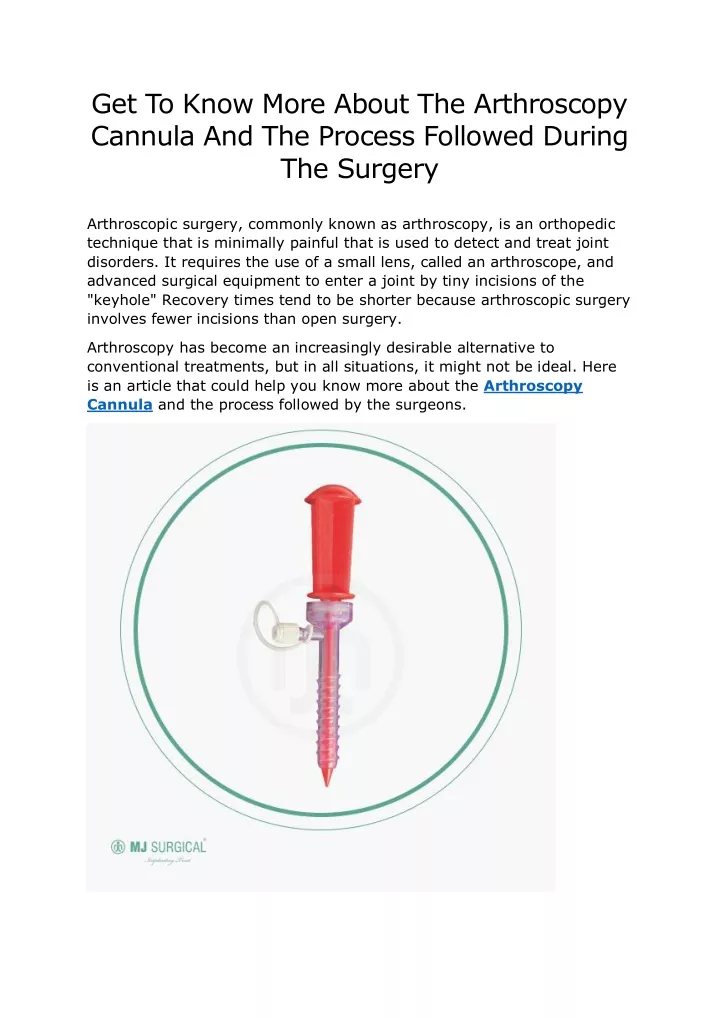 get to know more about the arthroscopy cannula
