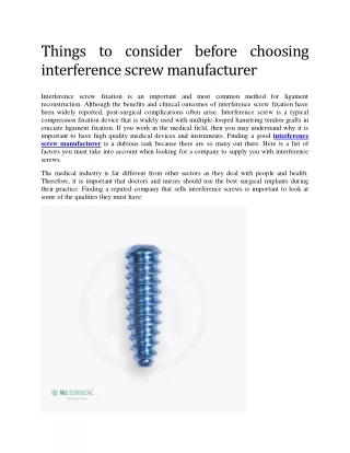 Things to consider before choosing interference screw manufacturer