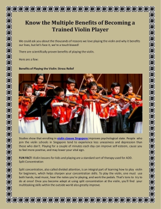 know the multiple benefits of becoming a trained violin player