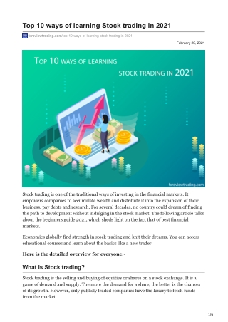 Top 10 ways of learning Stock trading in 2021