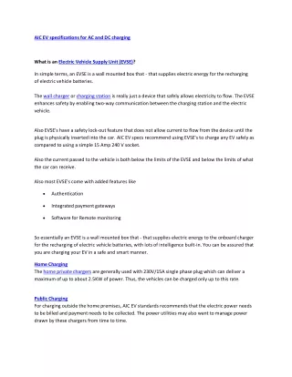 aic ev specifications for ac and dc charging