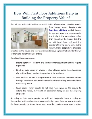 how will first floor additions help in building