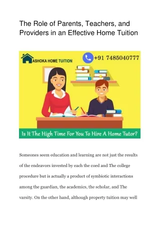 The Role of Parents, Teachers, and Providers in an Effective Home Tuition