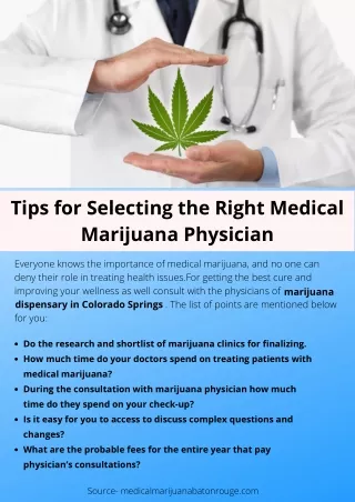 Tips for Selecting the Right Medical Marijuana Physician