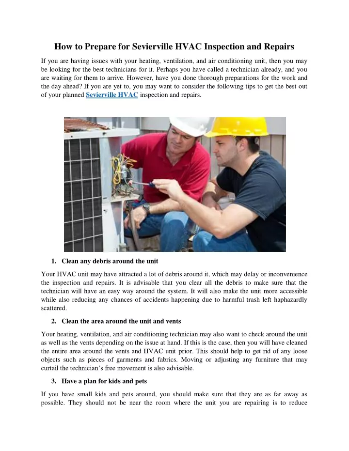 how to prepare for sevierville hvac inspection