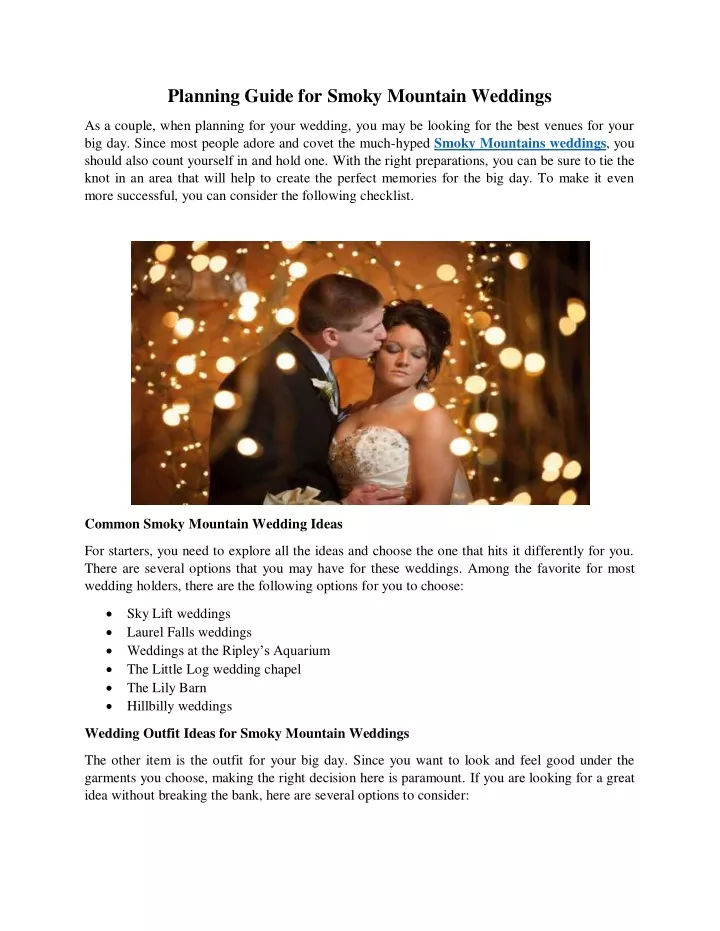 planning guide for smoky mountain weddings