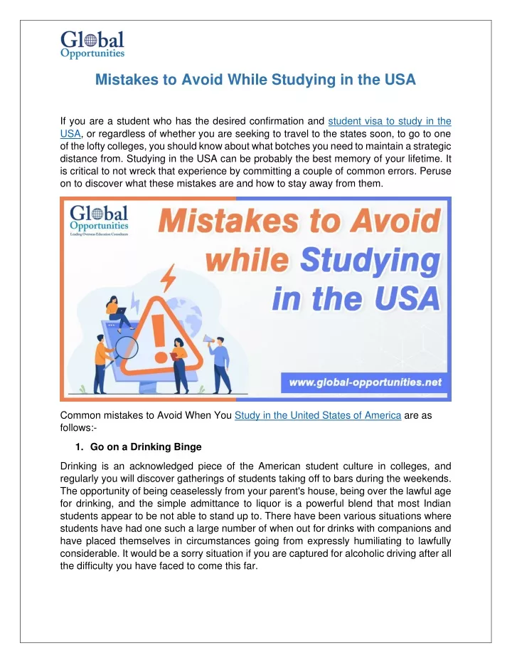 mistakes to avoid while studying in the usa