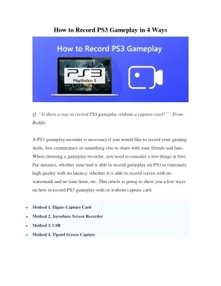 How to Record PS3 Gameplay | 4 Ways