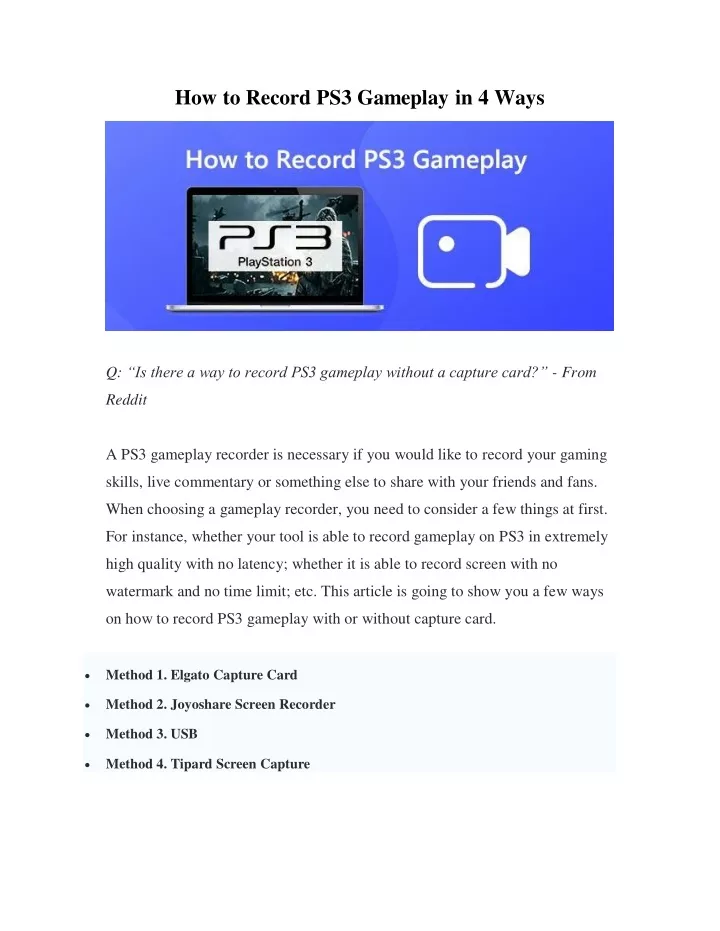how to record ps3 gameplay in 4 ways