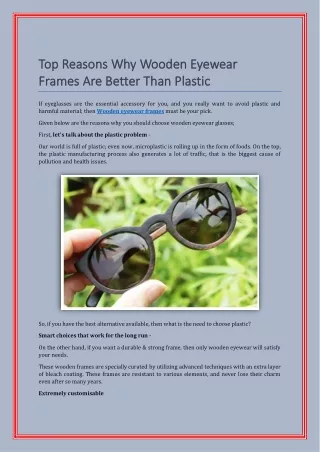 Top Reasons Why Wooden Eyewear Frames Are Better Than Plastic