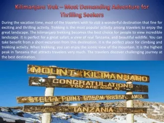 Kilimanjaro Trek – Most Demanding Adventure for Thrilling Seekers