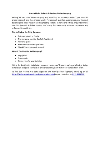 how to find a reliable boiler installation company