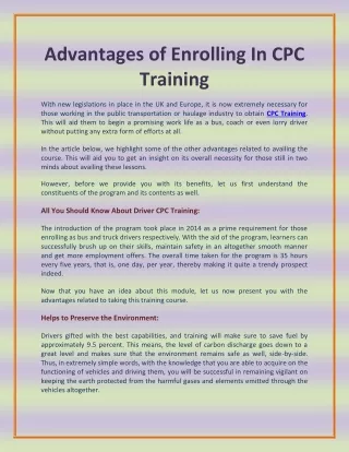 Advantages of Enrolling In CPC Training