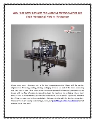 why food firms consider the usage of machine