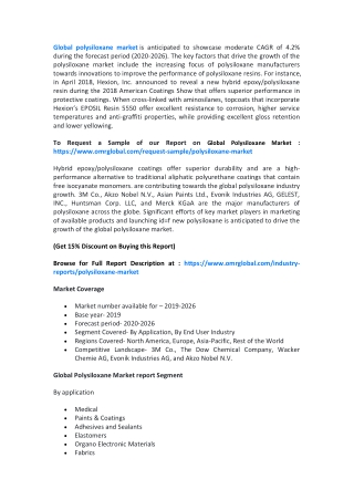 global polysiloxane market is anticipated