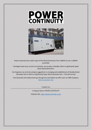 Plannning of Silent Generator Hire  | powercontinuity.co.uk