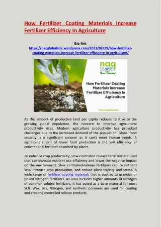 how fertilizer coating materials increase