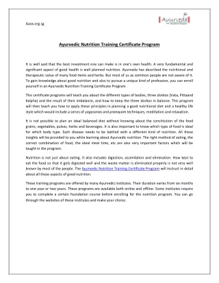 Ayurvedic Nutrition Training Certificate Program