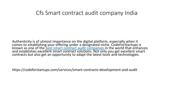 cfs smart contract audit company india