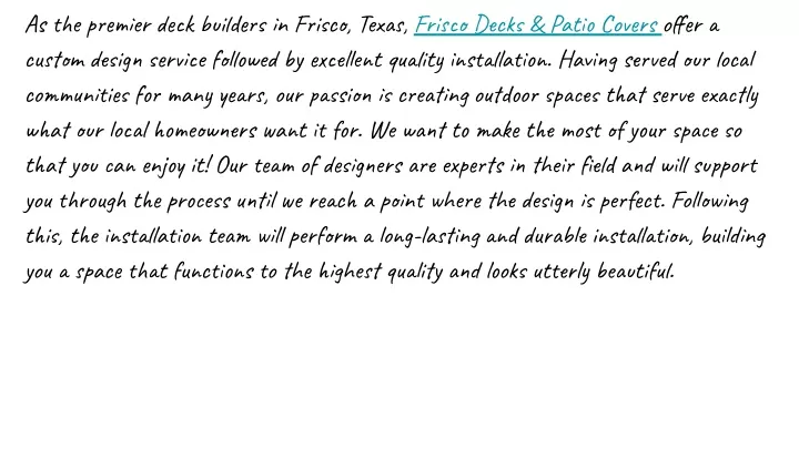 as the premier deck builders in frisco texas