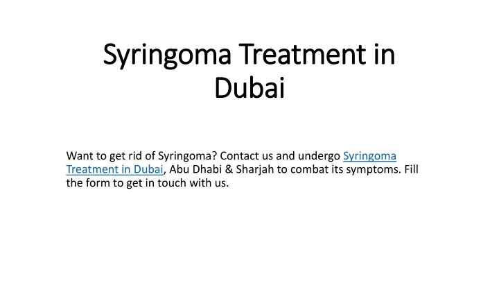 syringoma treatment in dubai