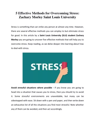 Zachary Morley Saint Louis University - How to Deal With Stress