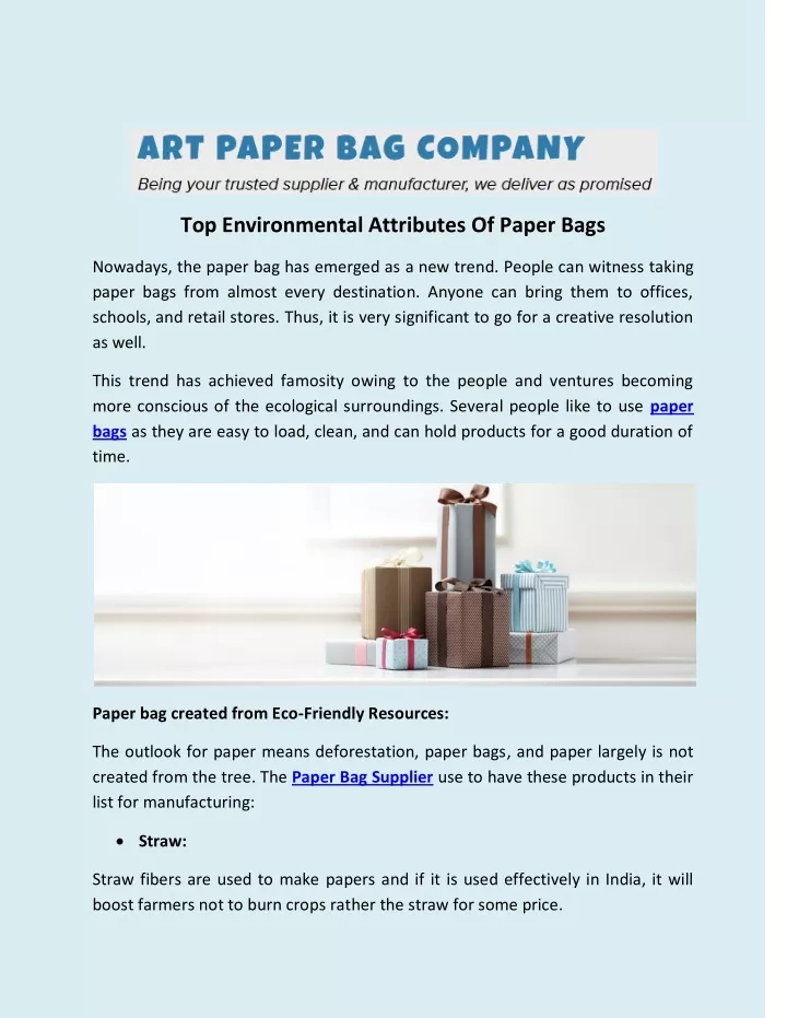 top environmental attributes of paper bags