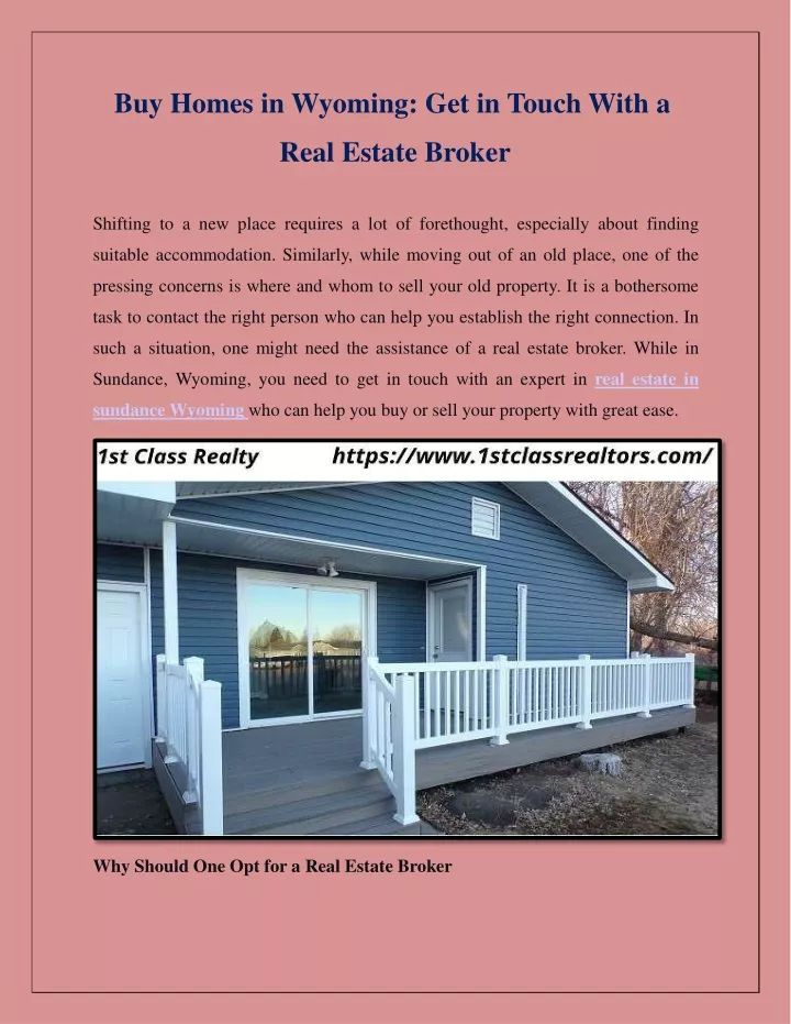 buy homes in wyoming get in touch with a real estate broker