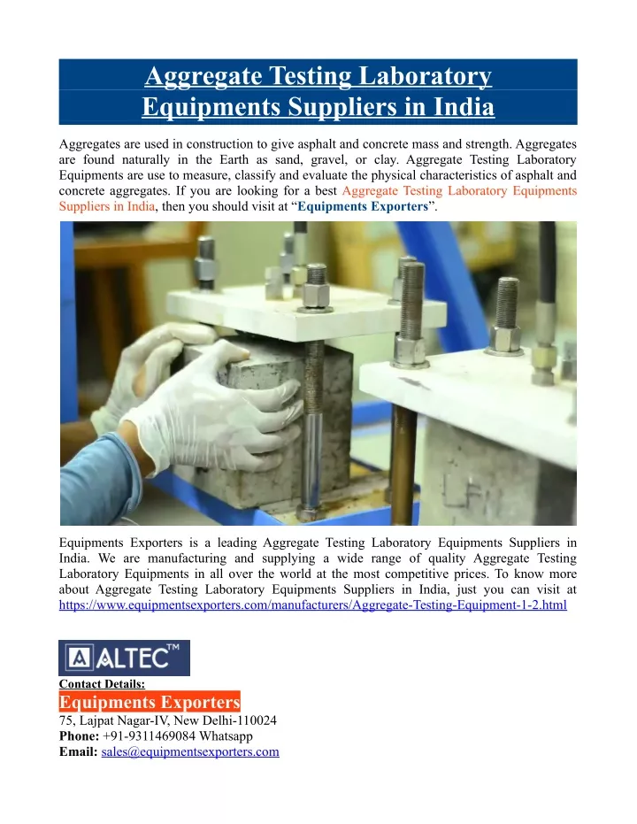 aggregate testing laboratory equipments suppliers