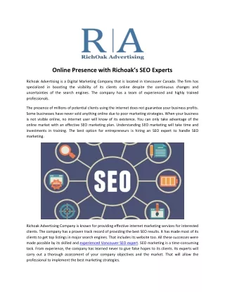 Online Presence with Richoak’s SEO Experts